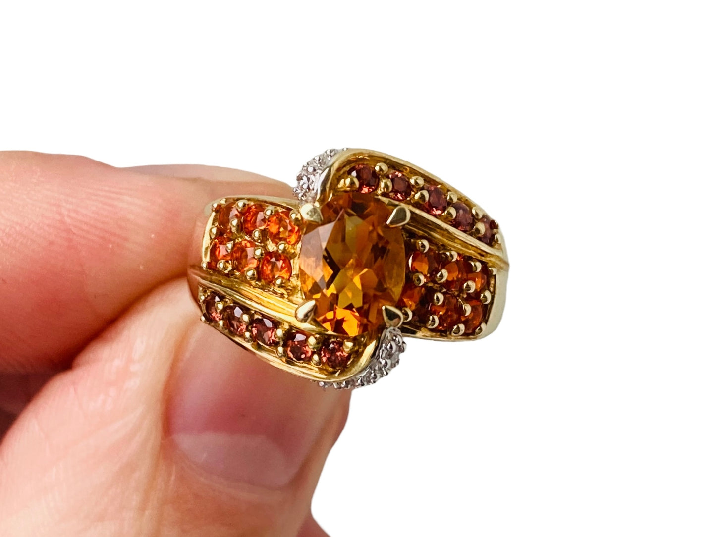 9ct Gold Citrine & Diamond Ring