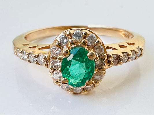 14ct Gold Emerald & Diamond Ring