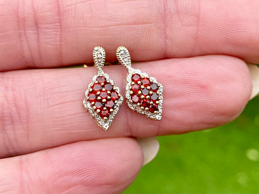 9ct Gold Garnet & Diamond Earrings
