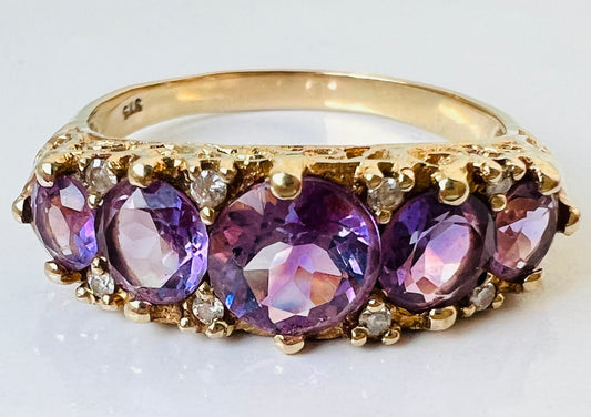 9ct Gold Amethyst & Diamond Ring