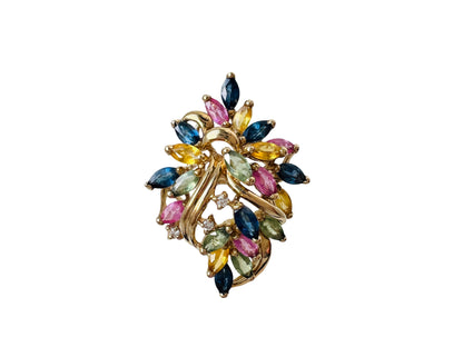 9ct Gold Multi-Coloured Sapphire & Diamond Ring