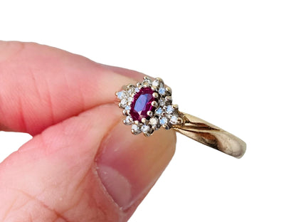 Vintage 9ct Gold Ruby & Diamond Cluster Ring