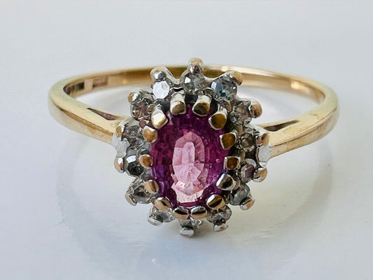 9ct Gold Pink Sapphire & Diamond Ring