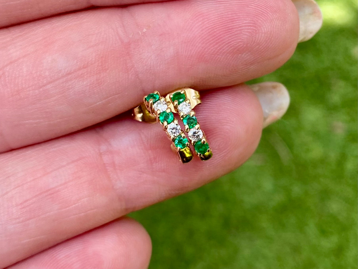 14ct Gold Emerald & Diamond Earrings