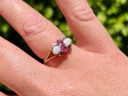 Vintage 9ct Gold Opal & Ruby Ring