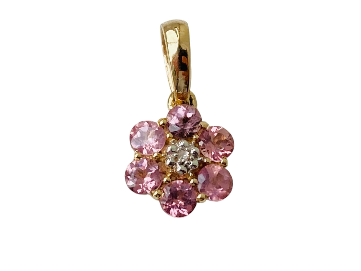 9ct Gold Pink Tourmaline & Diamond Pendant