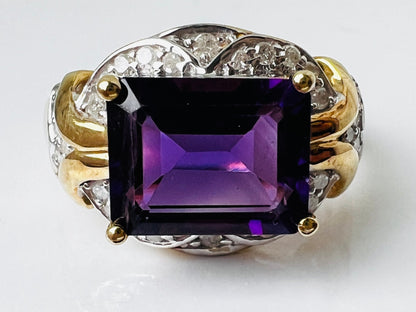 9ct Gold Amethyst & Diamond Ring