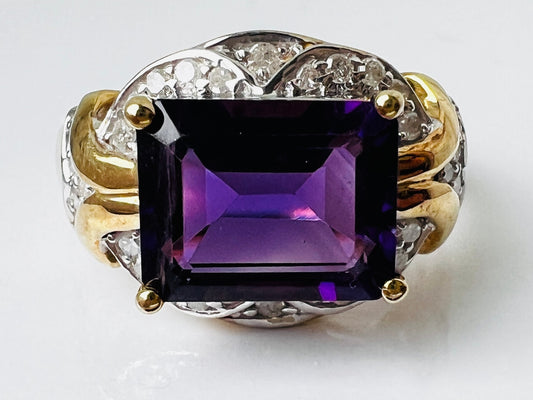 9ct Gold Amethyst & Diamond Ring