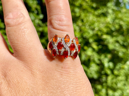 9ct Gold Fire Opal & Diamond Ring