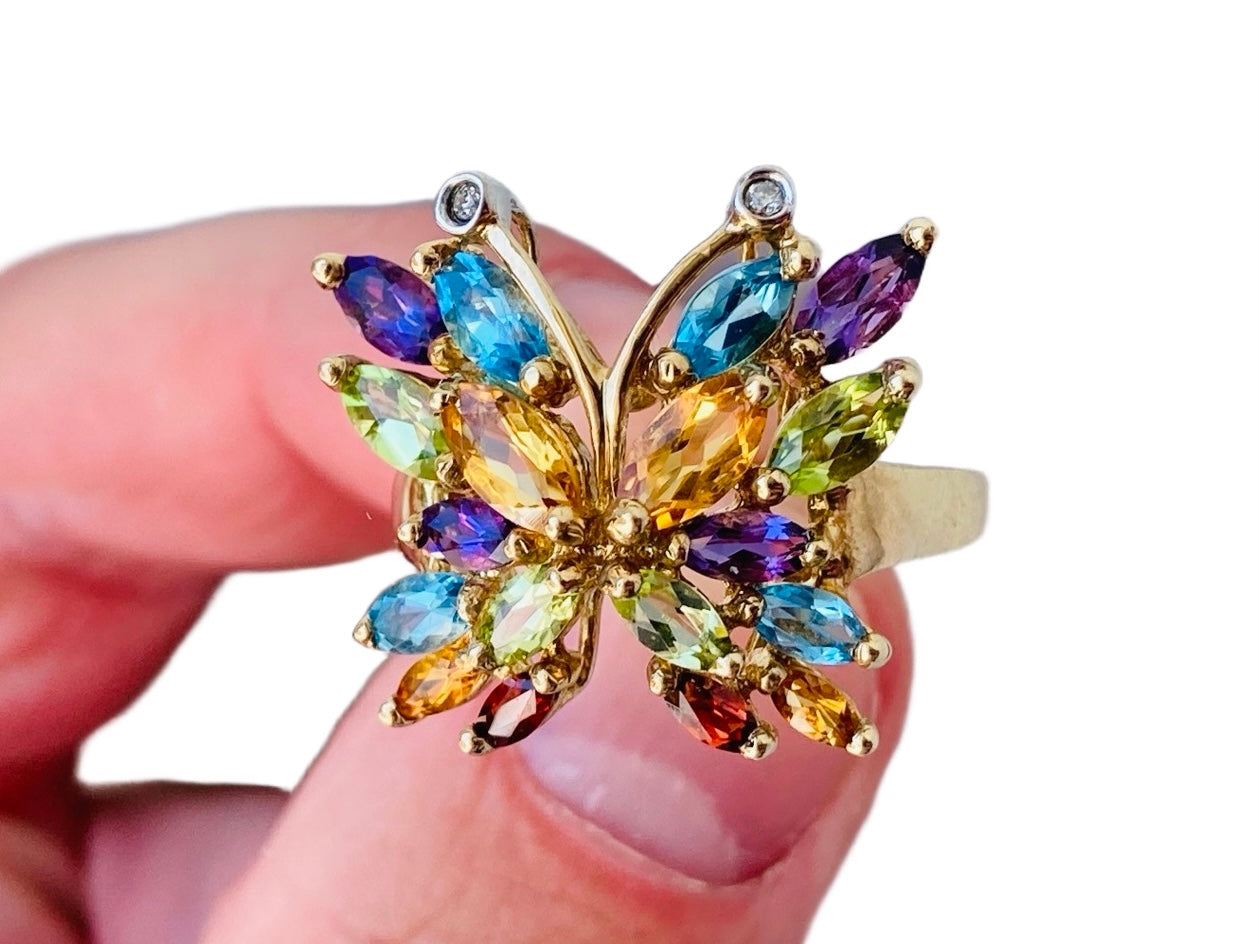 9ct Gold Multi-Gemstone Butterfly Ring
