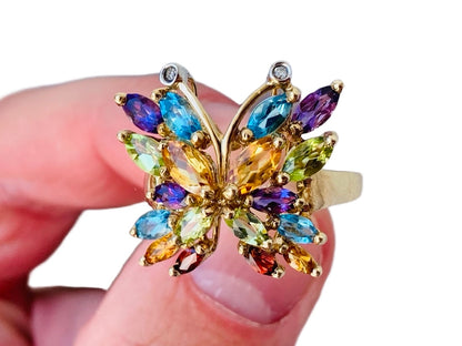 9ct Gold Multi-Gemstone Butterfly Ring
