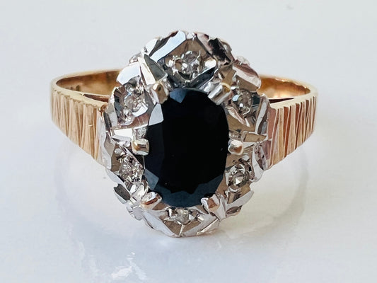 Vintage 9ct Gold Sapphire & Diamond Ring