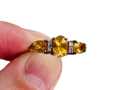 9ct Gold Citrine & Diamond Ring