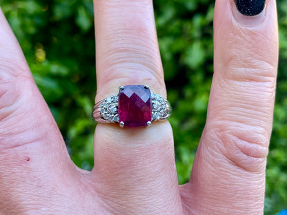 9ct Gold Rhodolite Garnet & Diamond Ring