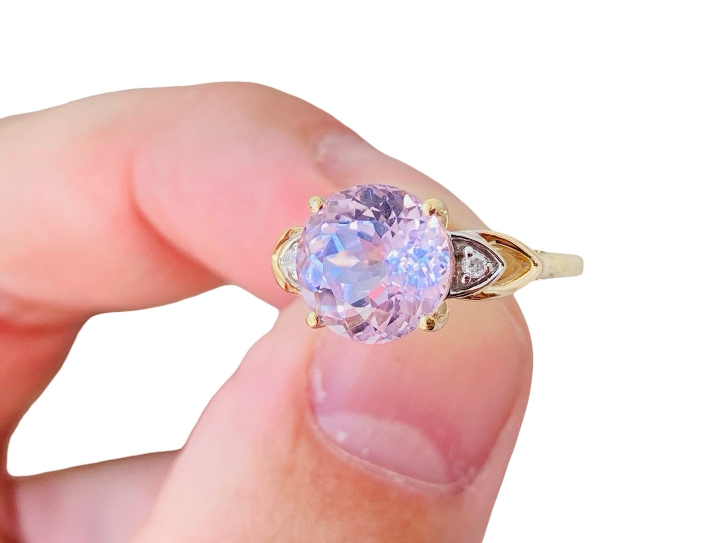 9ct Gold Pink Kunzite & Diamond Ring