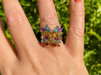 9ct Gold Multi-Gemstone Butterfly Ring
