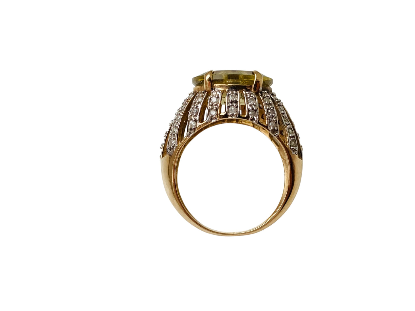 9ct Gold Lemon Quartz & Diamond Lehrer Ring