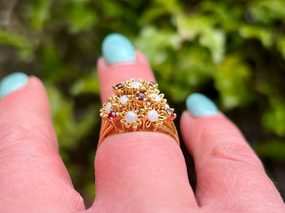 Vintage 9ct Gold Opal & Garnet Ring