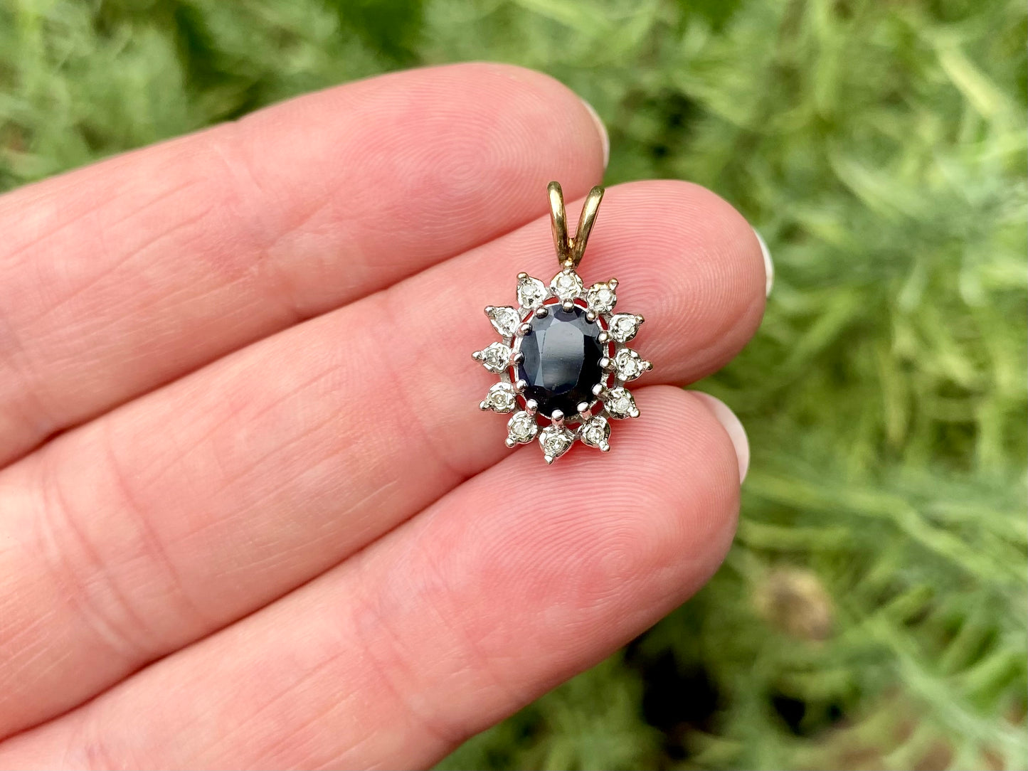 9ct Gold Sapphire & Diamond Pendant