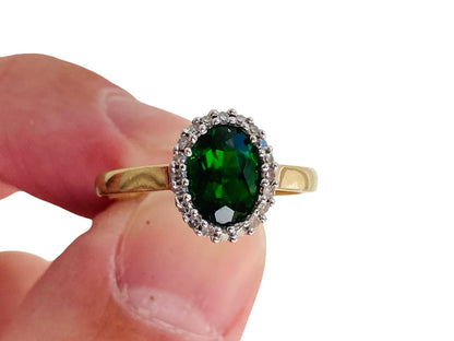 9ct Gold Diopside & Diamond Ring