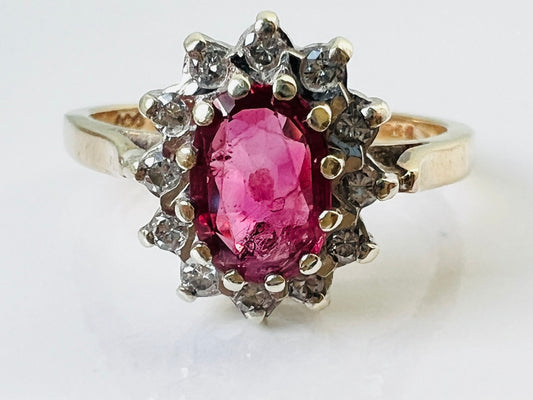 Vintage 9ct Gold Ruby & Diamond Ring