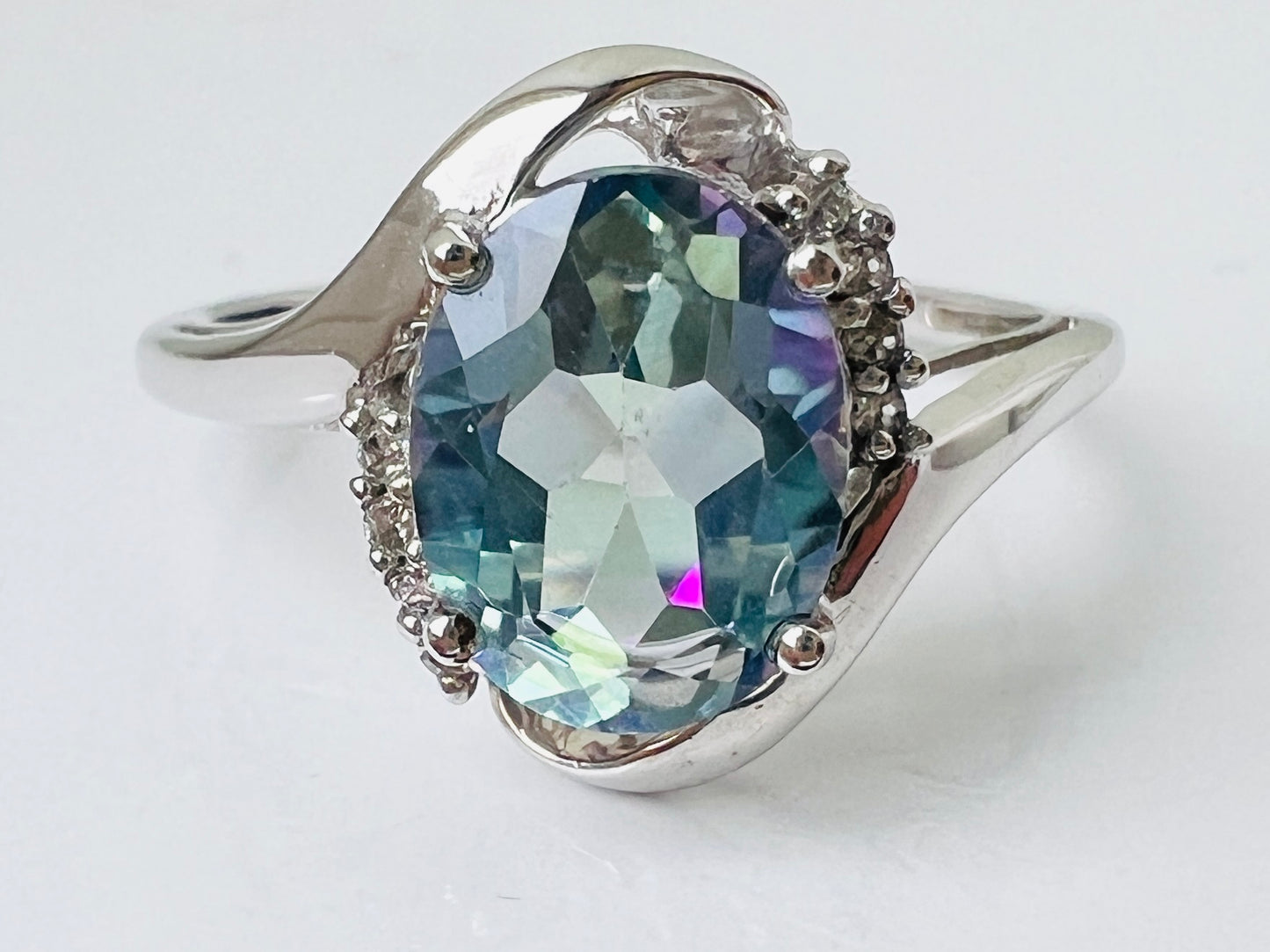 9ct Gold Blue Mystic Topaz & Diamond Ring