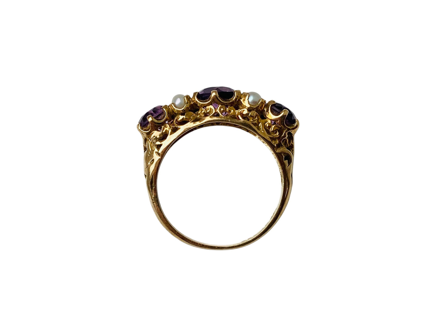 Vintage 9ct Gold Amethyst & Pearl Ring