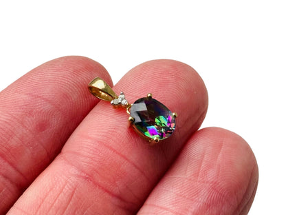 9ct Gold Mystic Topaz & Diamond Pendant