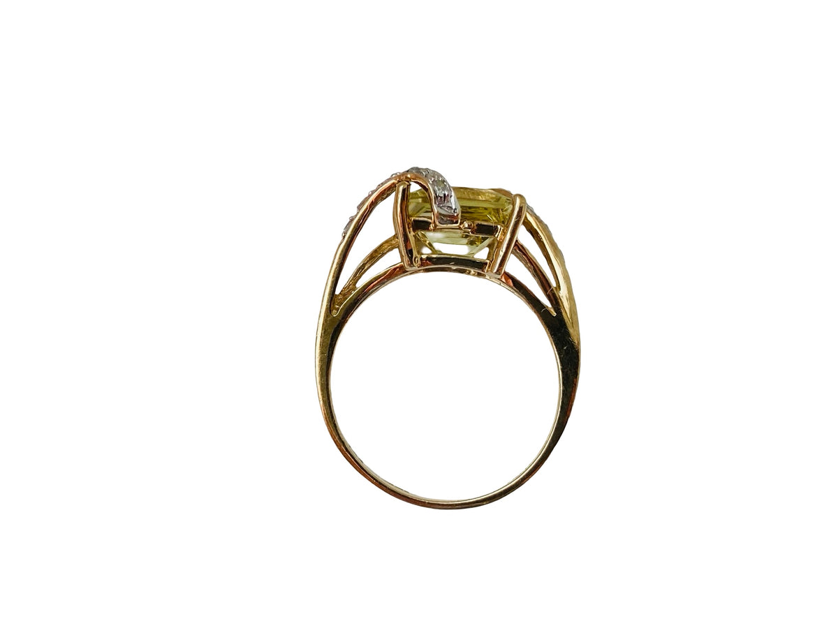 9ct Gold Lemon Quartz & Diamond Ring