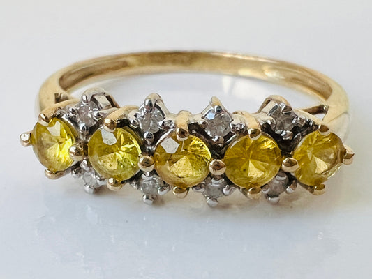 9ct Gold Yellow Sapphire & Diamond Ring