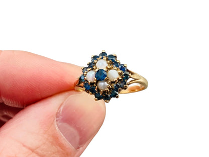 Vintage 9ct Gold Sapphire & Pearl Ring