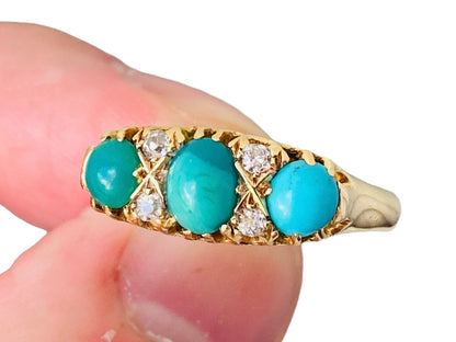 Antique 18ct Gold Turquoise & Diamond Ring