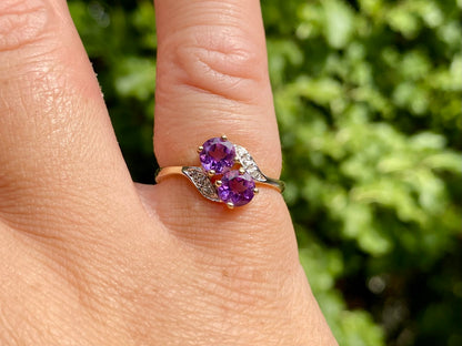 9ct Gold Amethyst & Diamond Ring