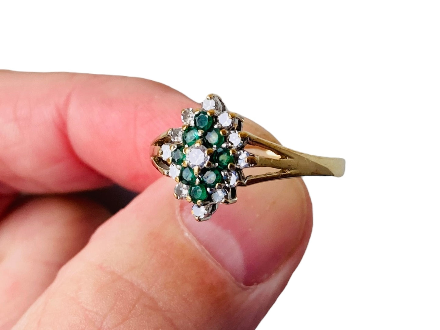 Vintage 9ct Gold Emerald & Diamond Ring