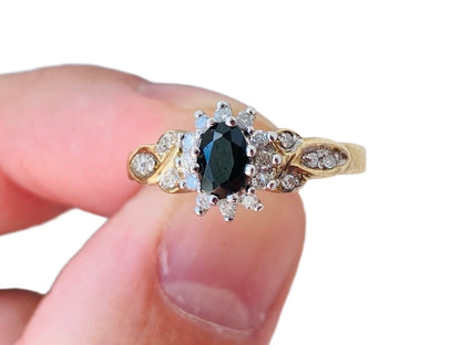 9ct Gold Black Spinel & Diamond Ring