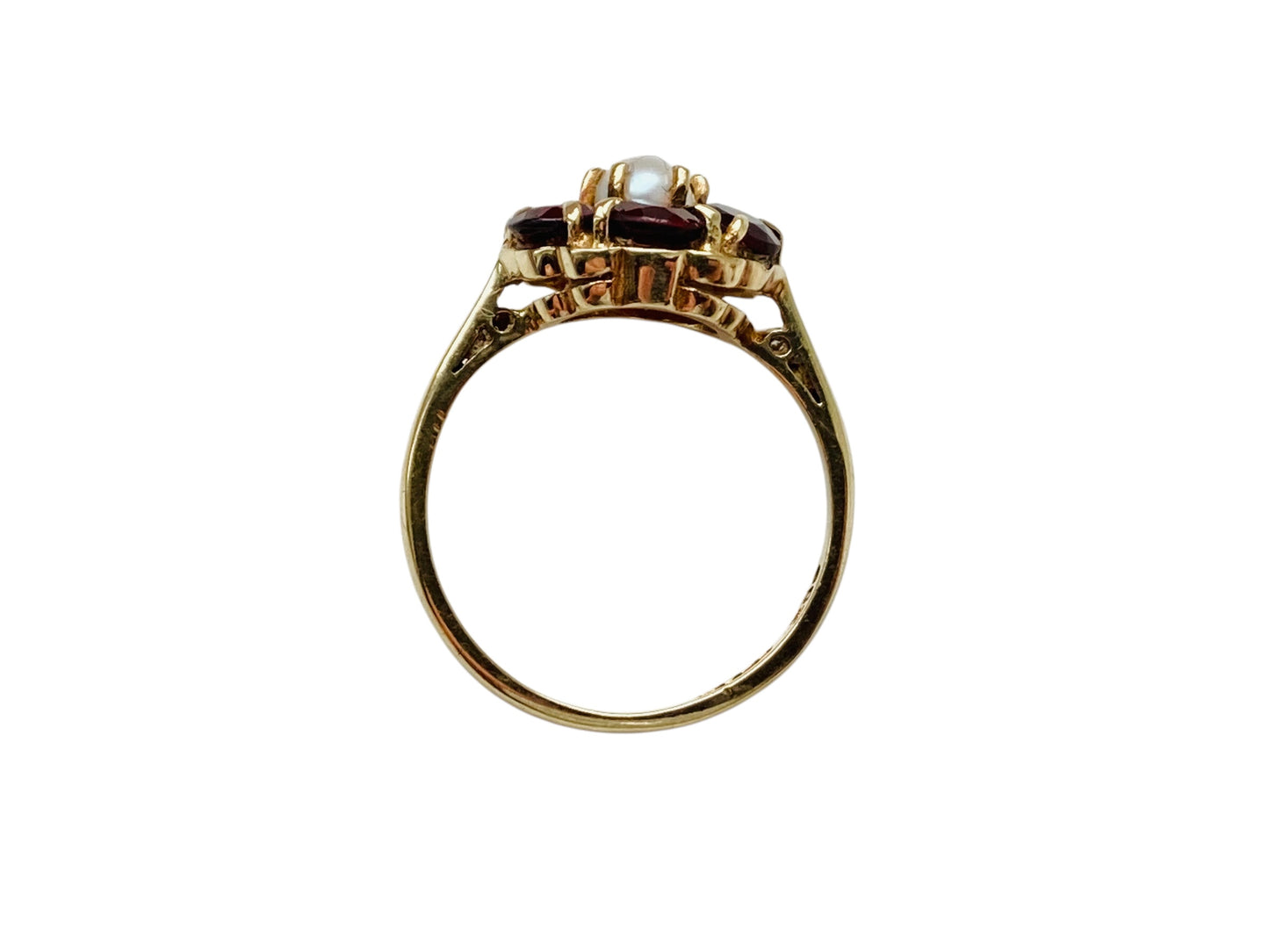 Vintage 9ct Gold Garnet & Pearl Ring