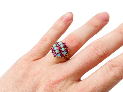 Vintage 9ct Gold Ruby & Opal Ring