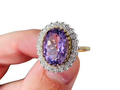 9ct Gold Amethyst & Diamond Ring