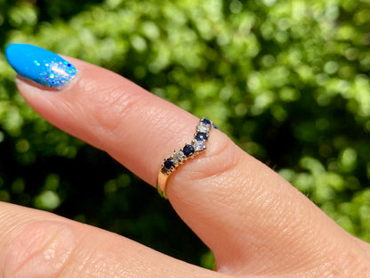 Vintage 9ct Gold Sapphire & Diamond Wishbone Ring