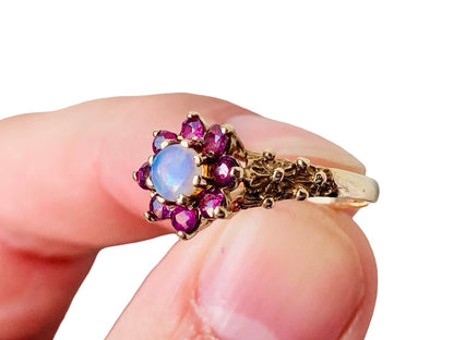 Vintage 9ct Gold Opal & Ruby Ring