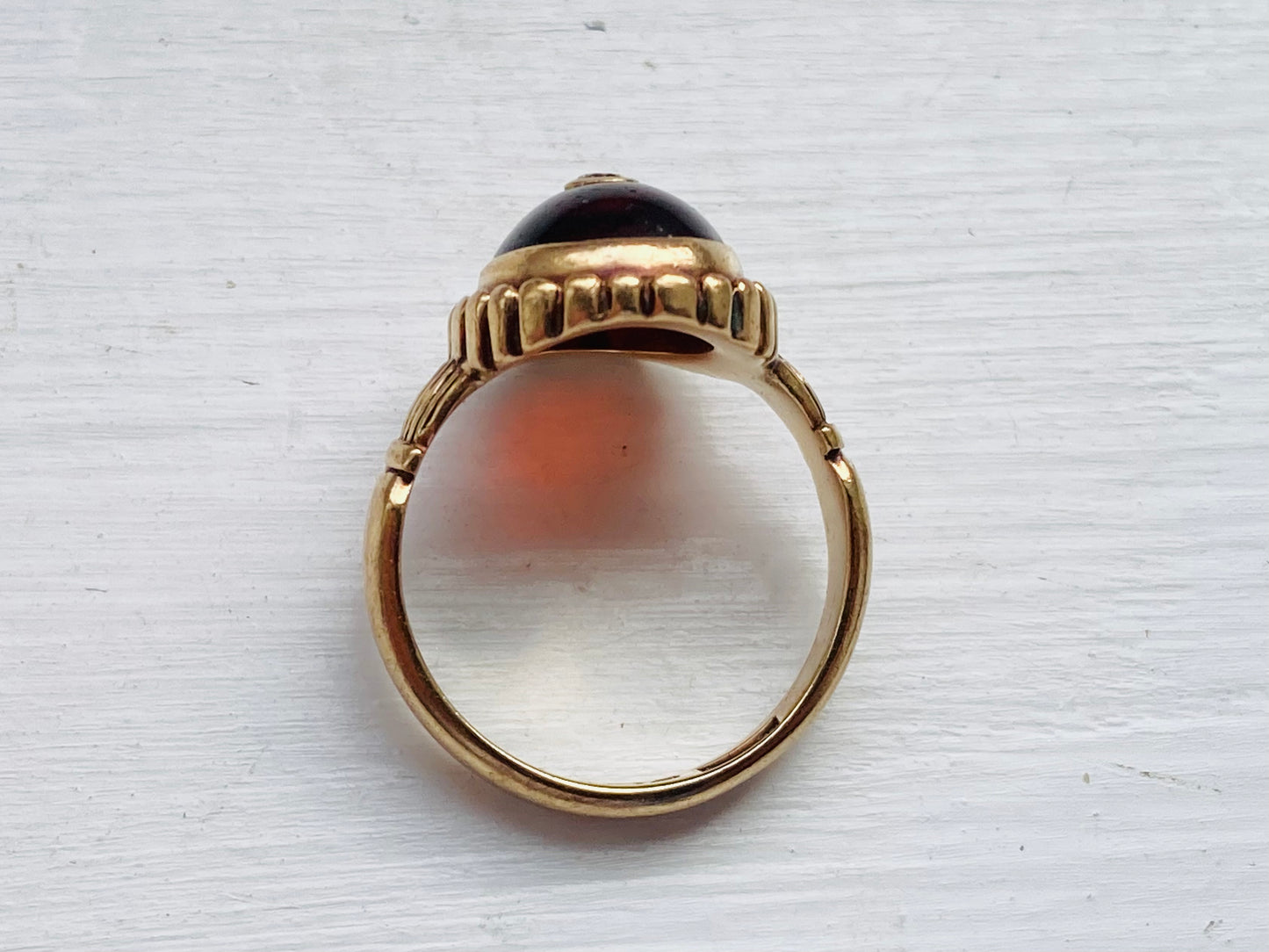 Vintage 9ct Gold Amber & Diamond Ring