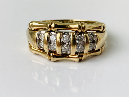 9ct Gold Diamond Bamboo Style Ring