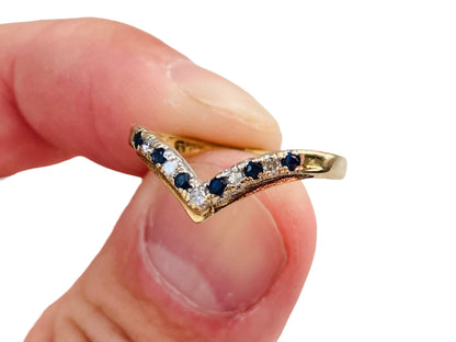 9ct Gold Sapphire & Diamond Wishbone Ring
