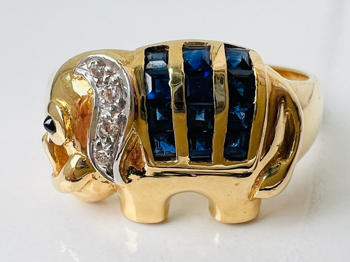 Vintage 18ct Gold Sapphire & Diamond Elephant Ring