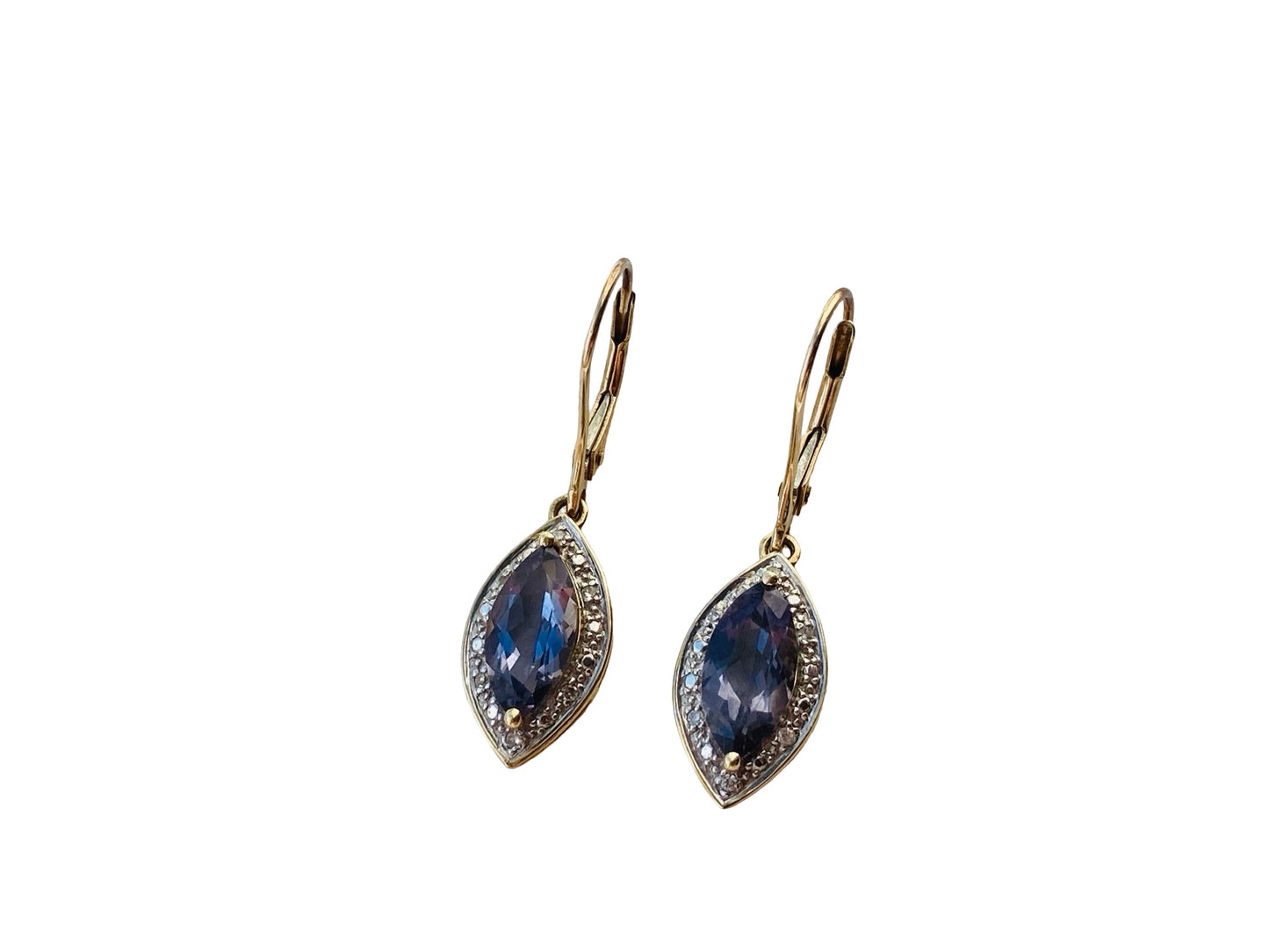 9ct Gold Iolite & Diamond Earrings