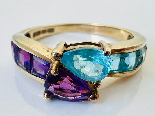 9ct Gold Topaz & Amethyst Ring