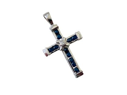 9ct Gold Sapphire & Diamond Cross Pendant