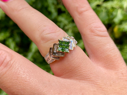 9ct Gold Green & White Diamond Ring