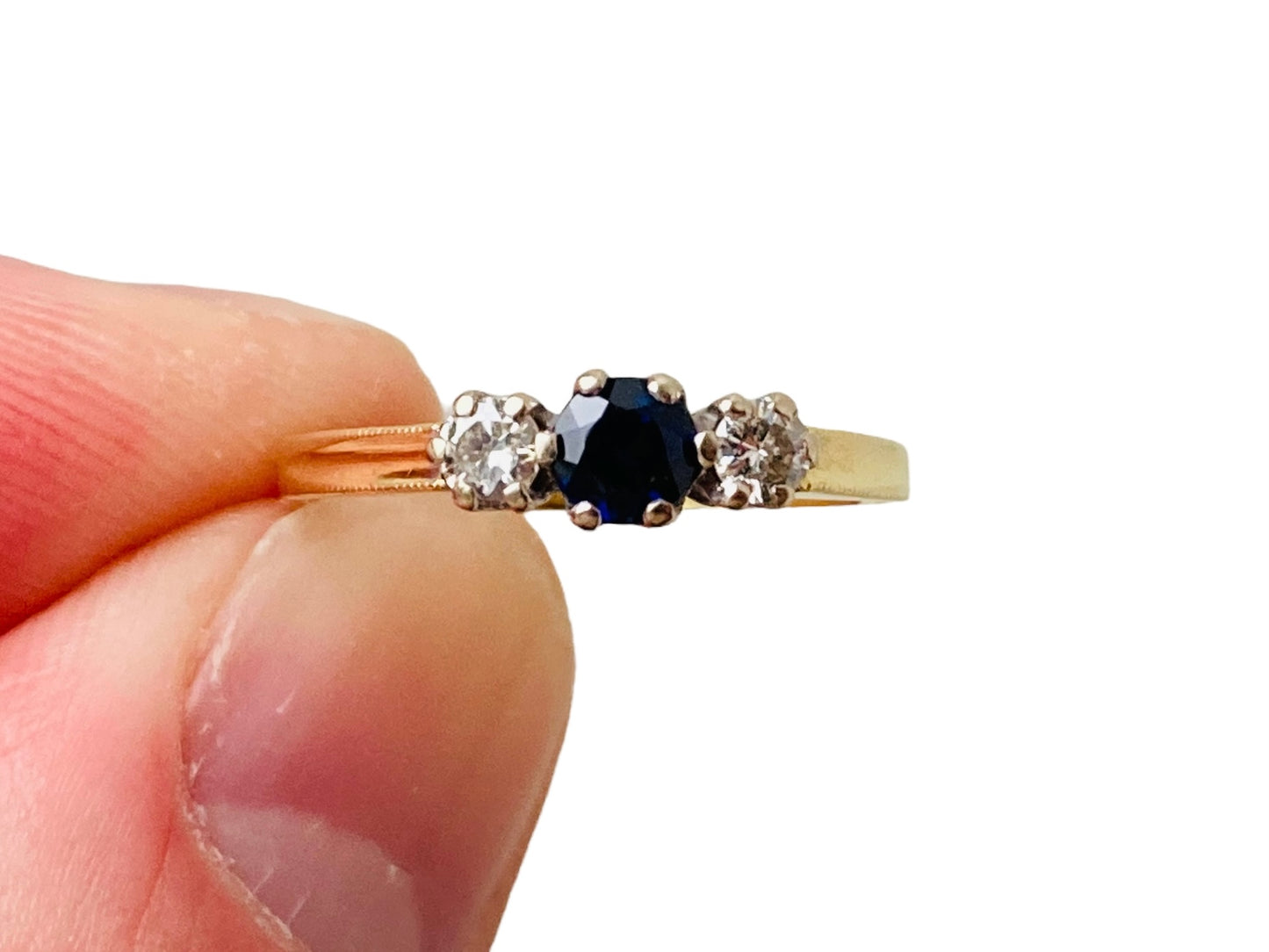 Vintage 18ct Gold Sapphire & Diamond Trilogy Ring