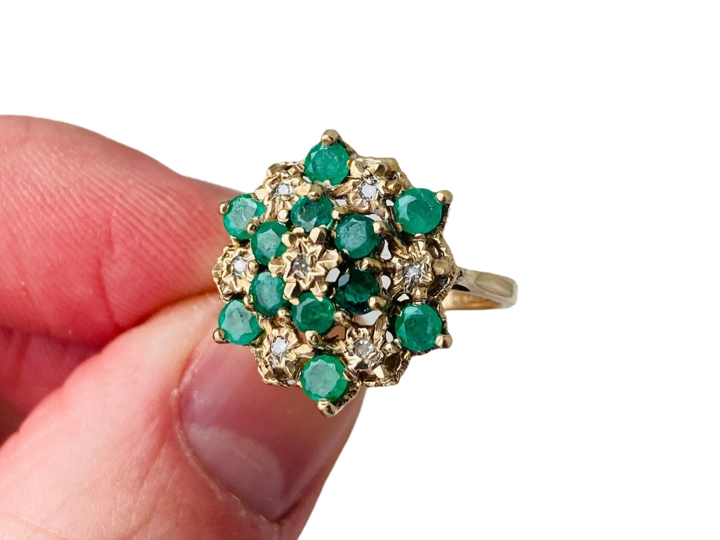 Vintage 9ct Gold Emerald & Diamond Ring